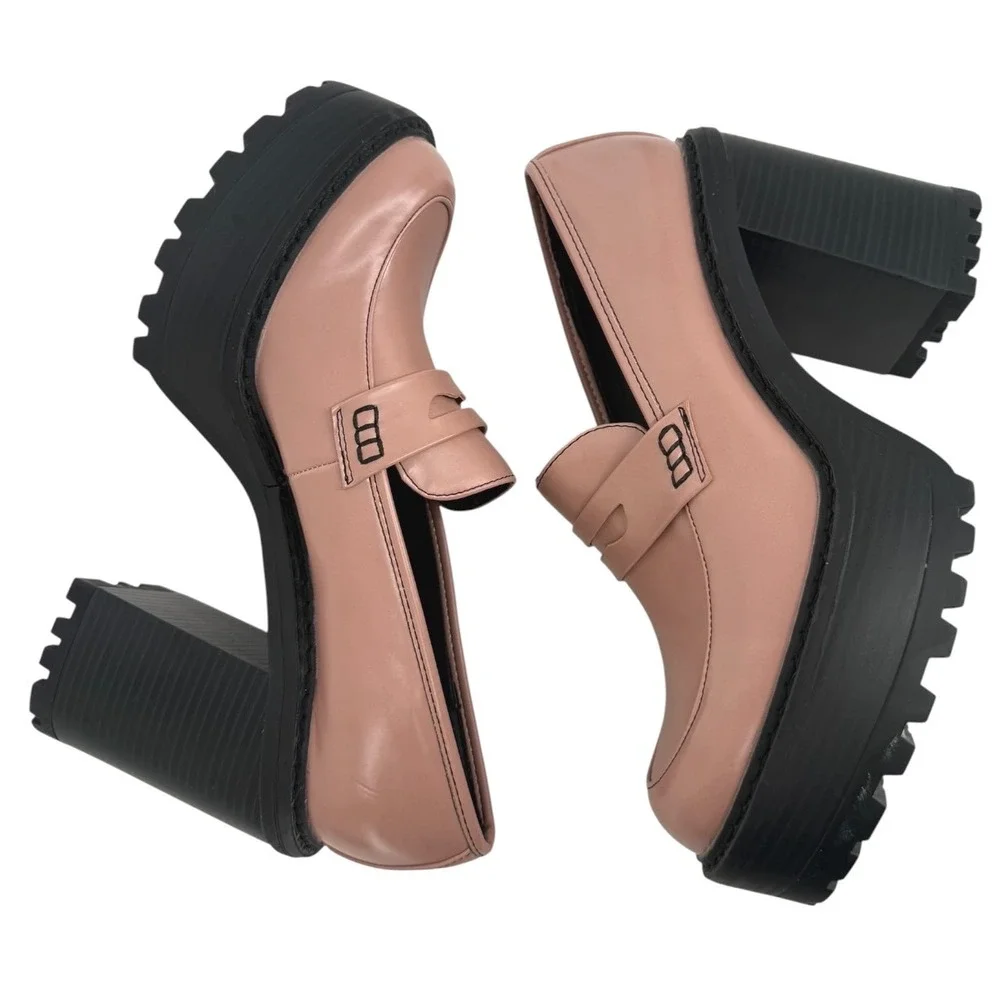 Madden Girl Kassidy Platform Penny Loafer Pink Block Heel Lug Sole Shoes Size 7